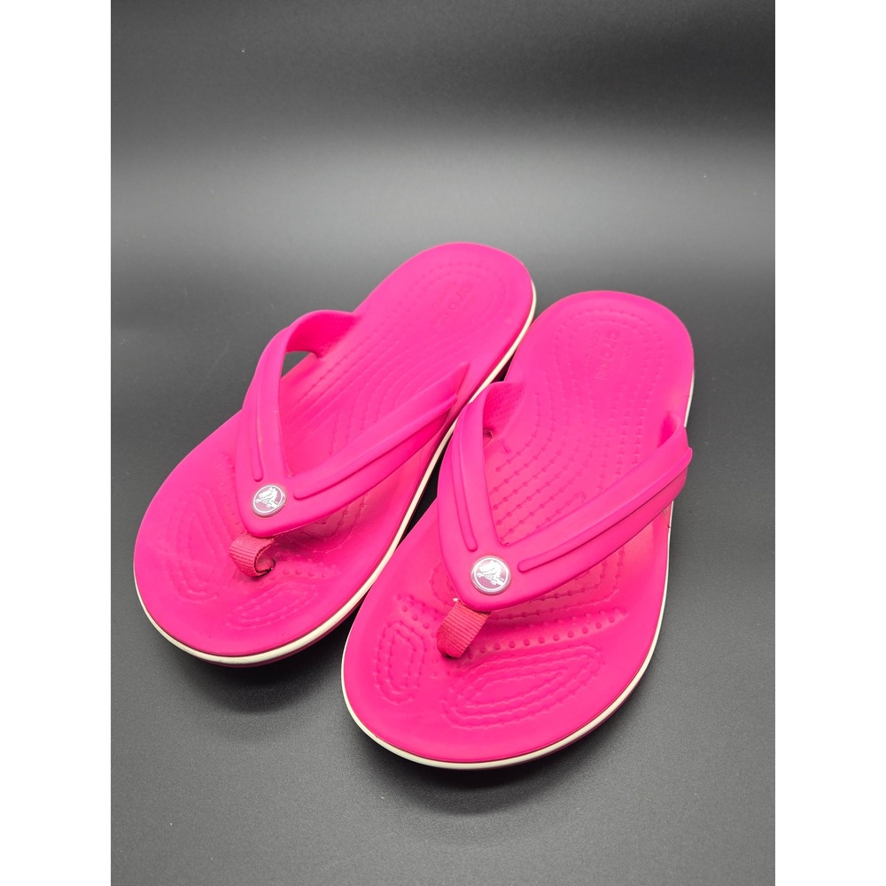 Crocs Crocband Flip Flops Thongs Electric Pink Youth Size J1 Sandals 11033